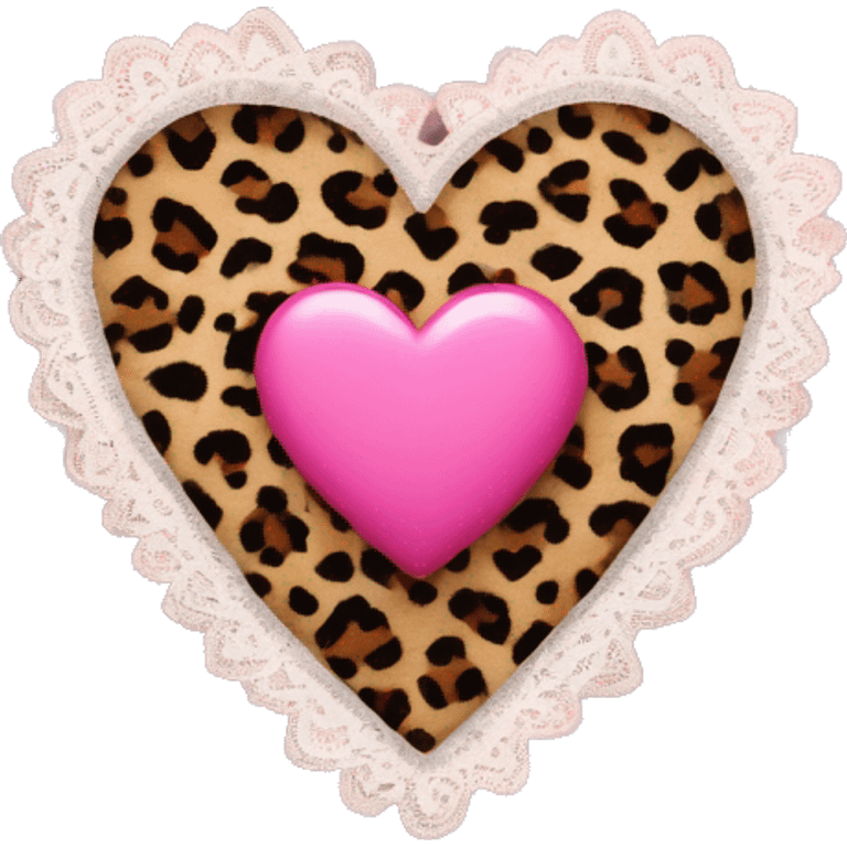 Pink heart with leopard prints on it and lace over it  emoji