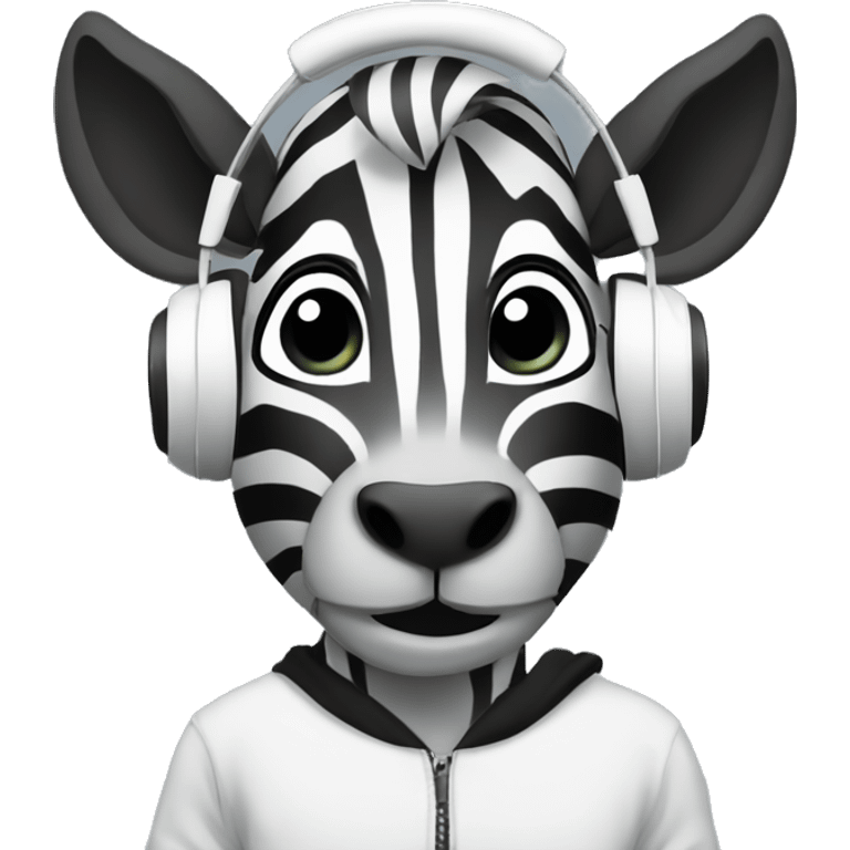 zebra wearing white headphones and black hoodie, looking to the side emoji