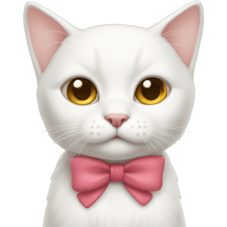 sweet white cat with bow on right ear emoji