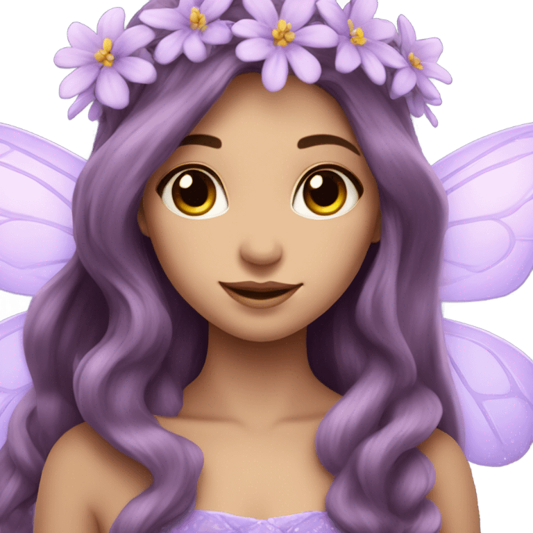 Beautiful lilac fairy streight long brown hair flowers emoji