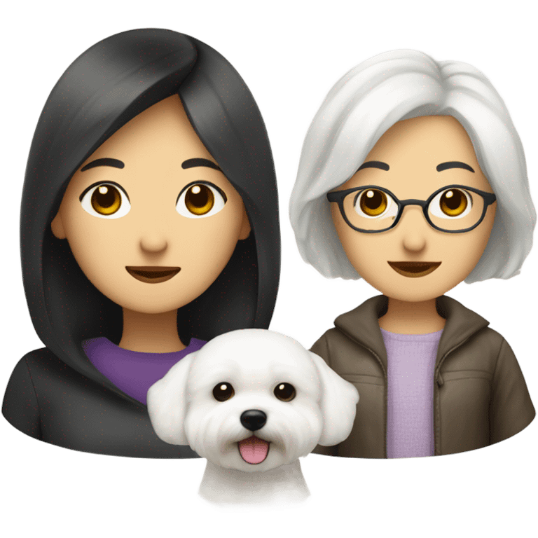 A cute bichon frise & a middle age Asian woman  emoji