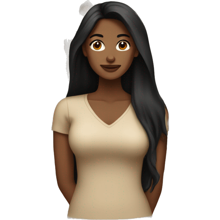 A woman with brown skin and long black hair wearing a beige top emoji