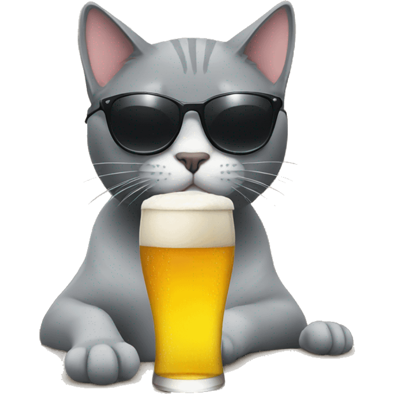 Grey cat with sunglasses and beer emoji