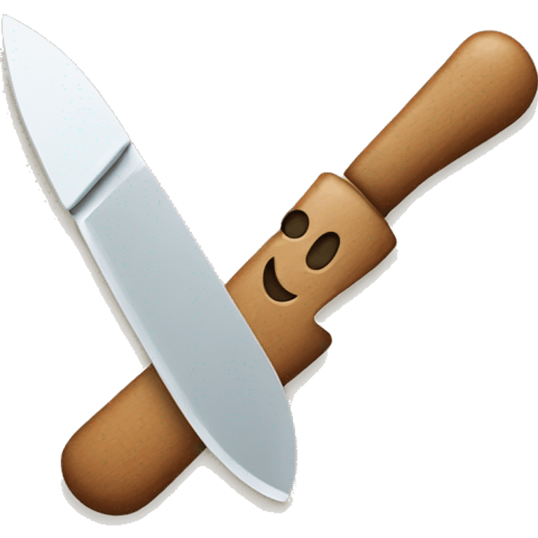 a friendly smiling emoji face holding a small kitchen knife, cartoon style.” emoji