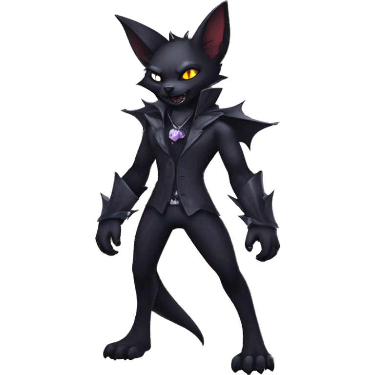  cool edgy anthro dark-shadow-themed animal vampiric bat-cat-hybrid Fakemon  with a collar full body emoji