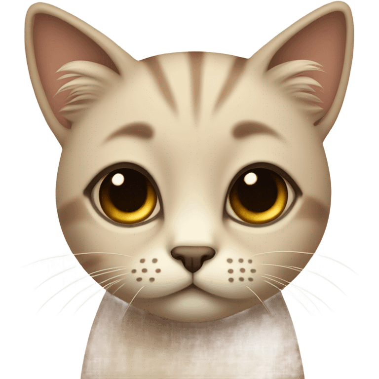 A slightly sad cat, feminine, with brown eyes, beige fur and eyelashes emoji