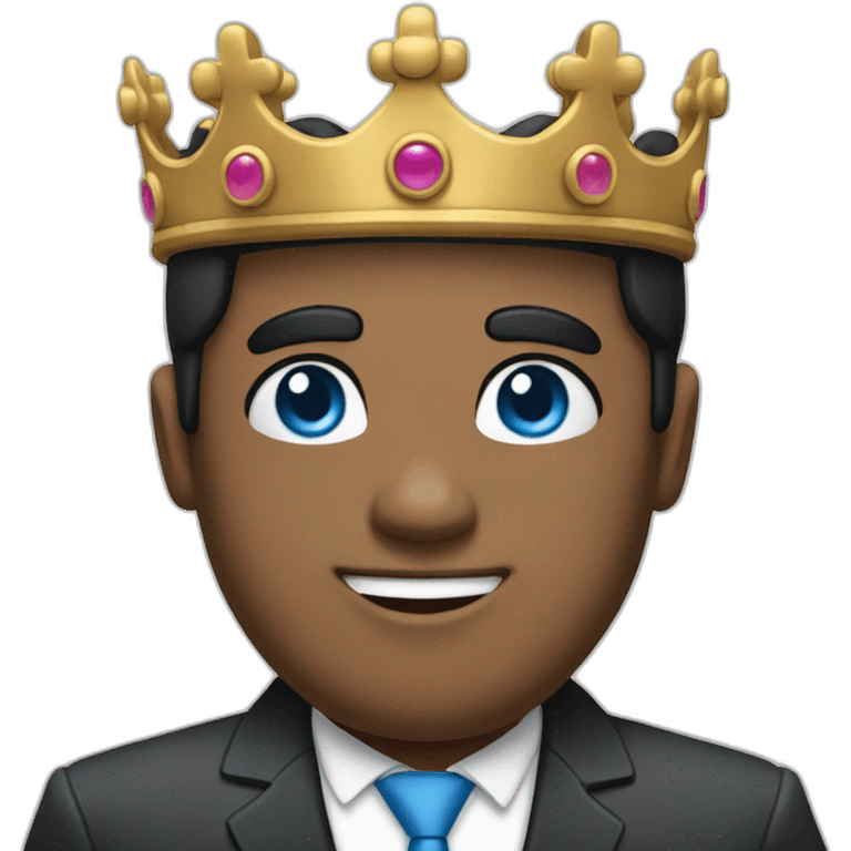 man with blue eyes and black hair wearing a crown and in office suit emoji