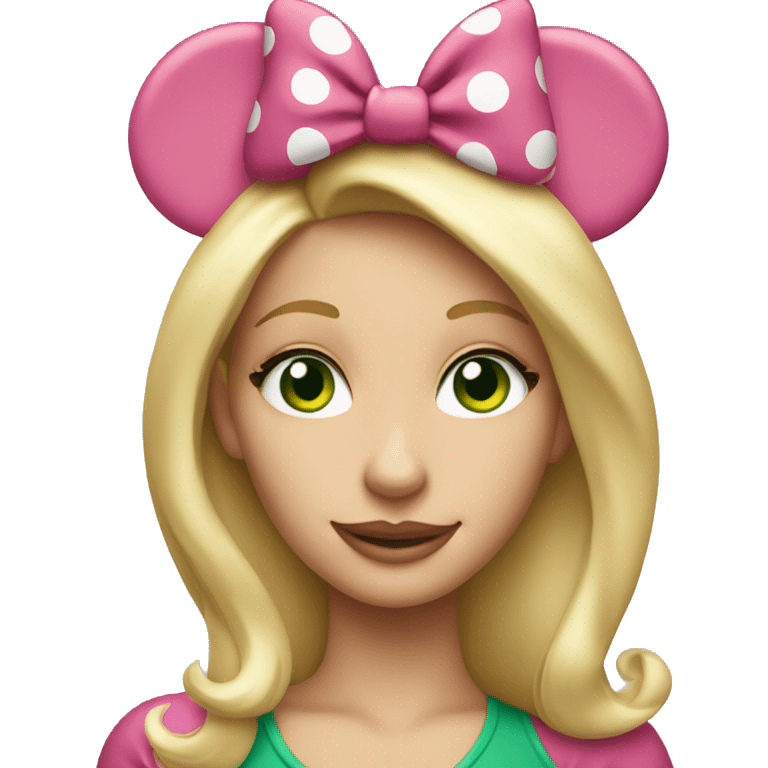 blonde woman with green eyes wearing minnie mouse ears emoji