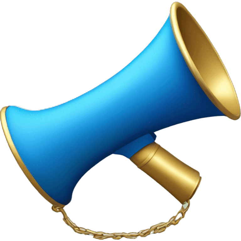 a blue megaphone with small golden 3d sound onomatopoeias emoji