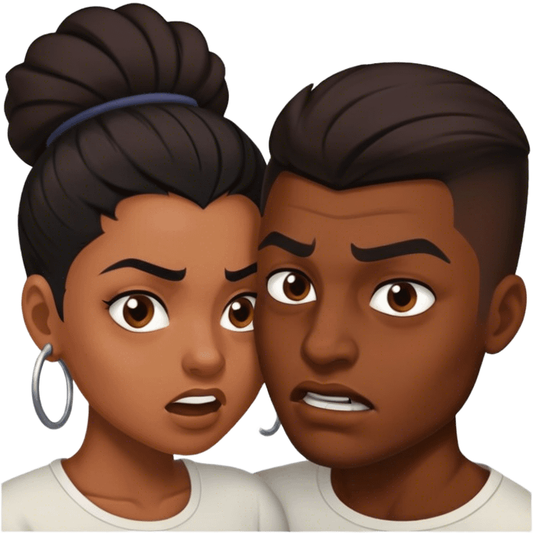 Black Brown skin woman dark haired  man with fade tussling emoji