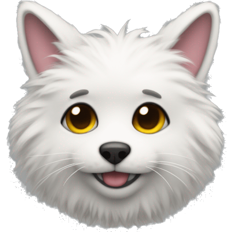 Cute furry creature, mostly white, with some color in furr emoji