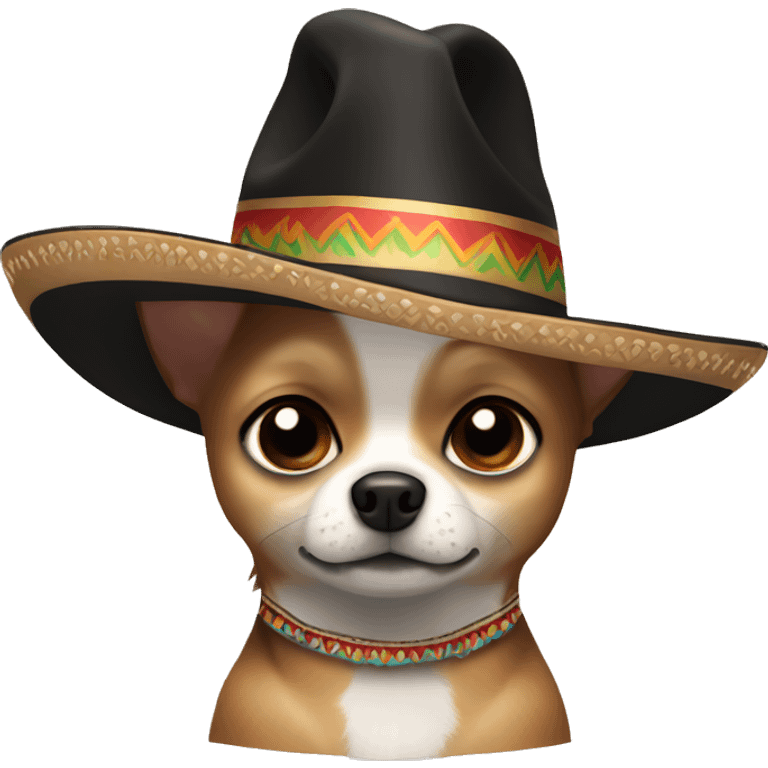 a chihuahua with black and brown fur with no white fur wearing a sombrero emoji