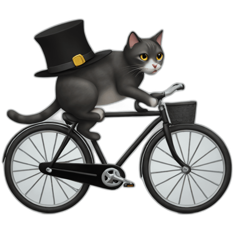 cat with black hat riding a bycicle emoji