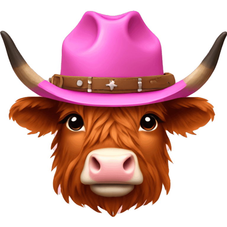 Pink cowboy hat on highland cow emoji