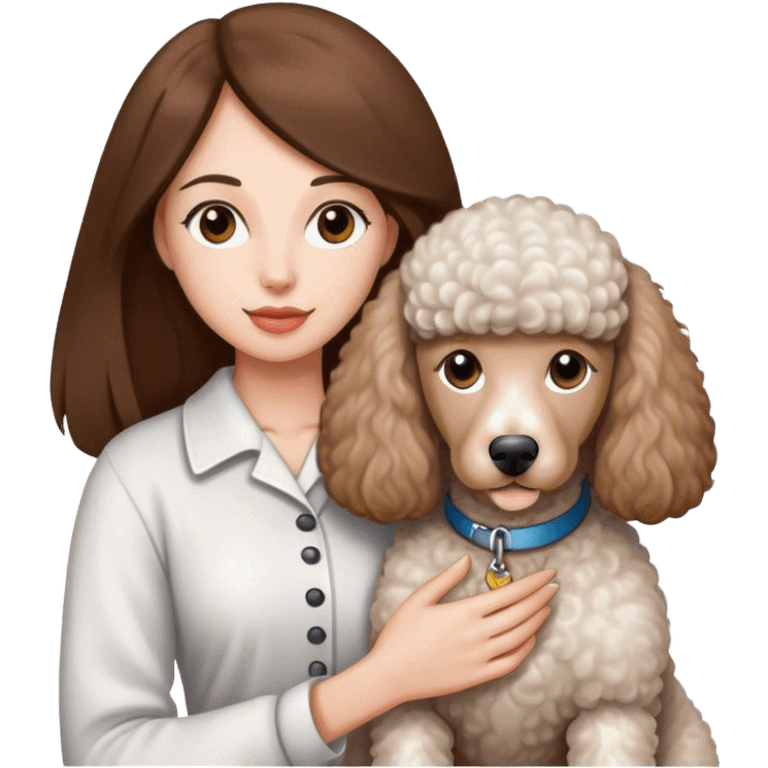 Long straight brown hair brown eyes beautiful women and white standard poodle you're holding emoji