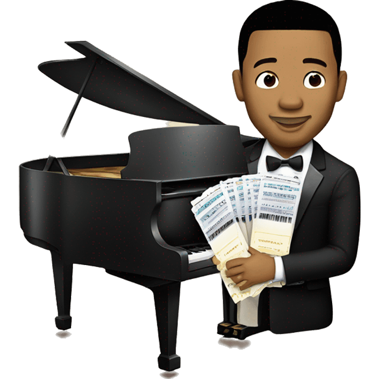 john legend playing the piano holding 2 concert tickets emoji