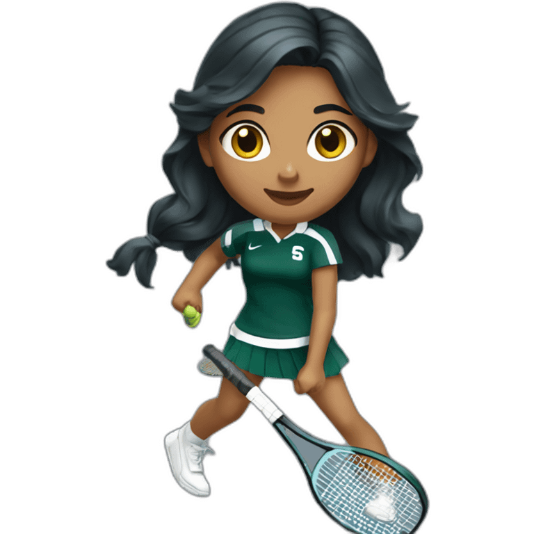 indian girl teenager playing tennis wearing a michigan state spartan uniform with wavy black hair emoji