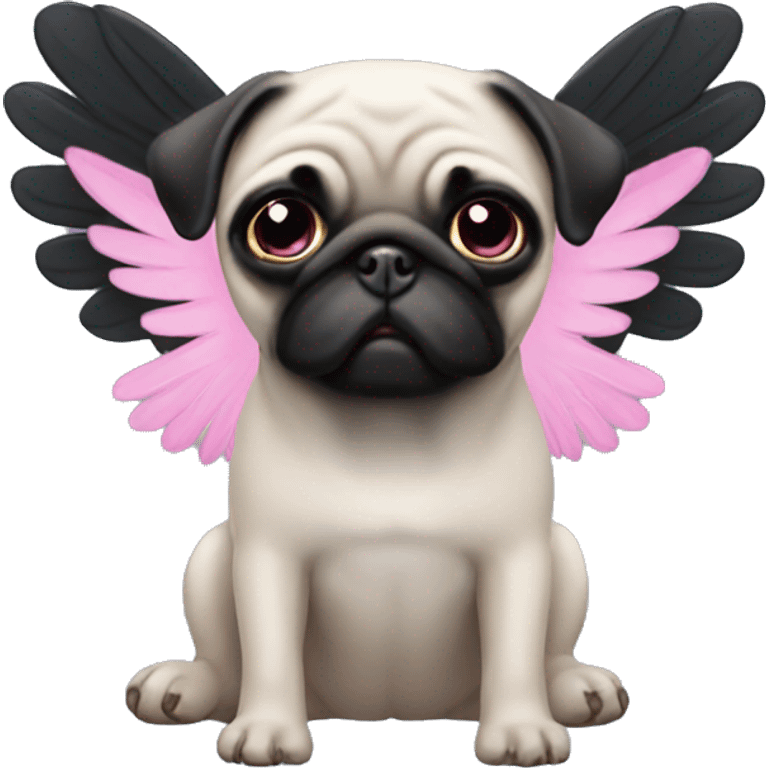 Black pug with pink angel wings emoji