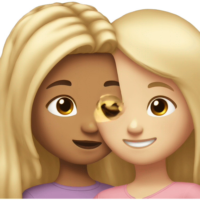 A girl with light skin and blonde hair hugging a girl with brown hair and light skin emoji