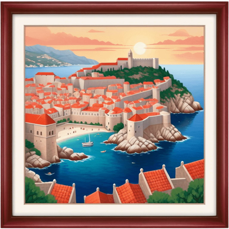 Cinematic Realistic Dubrovnik Landmark Emoji, depicted with historic fortified walls and red‚Äêtiled roofs rendered with intricate detail and dynamic, coastal lighting. emoji