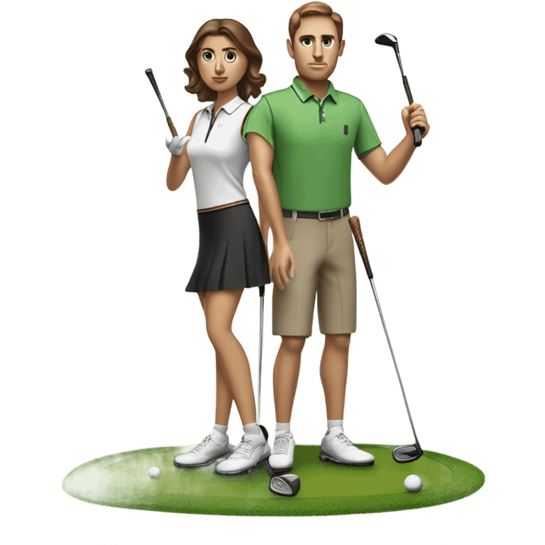 Tall Brown haired white guy and short, long haired  brunette girl in golf skirt golfing emoji