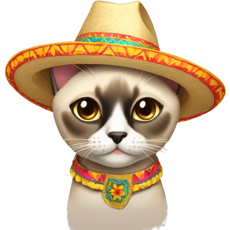 Siamese cat wearing a sombrero emoji