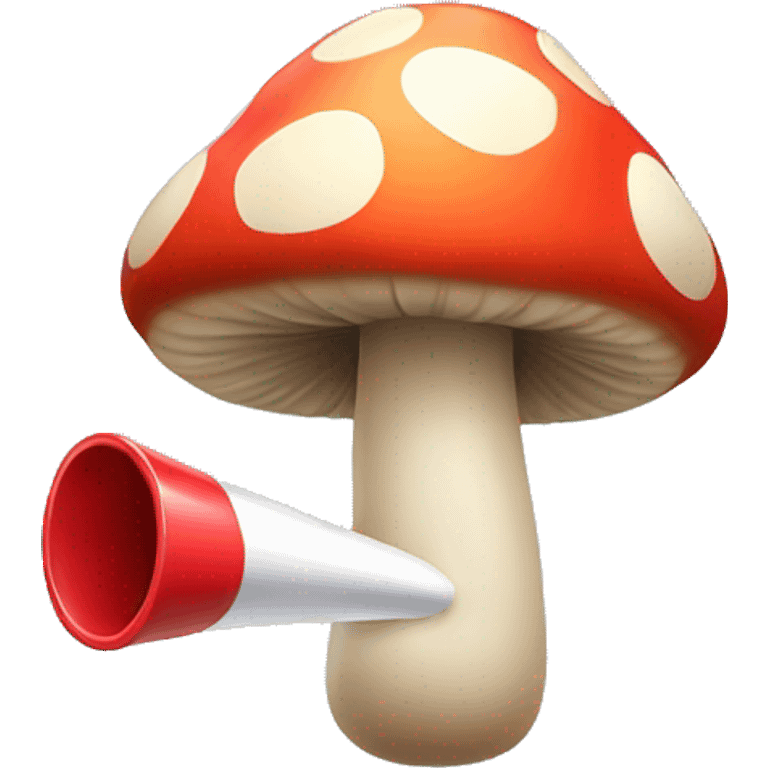 Small personified cartoon mushroom blowing a party blower. Showing only its mushroom like head. emoji