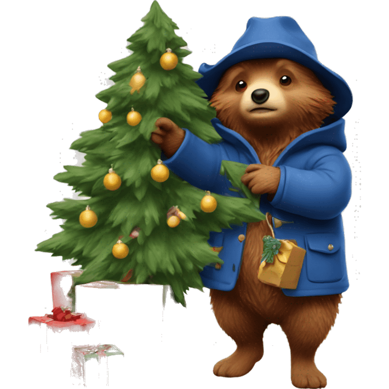 Paddington decorating a Christmas tree emoji