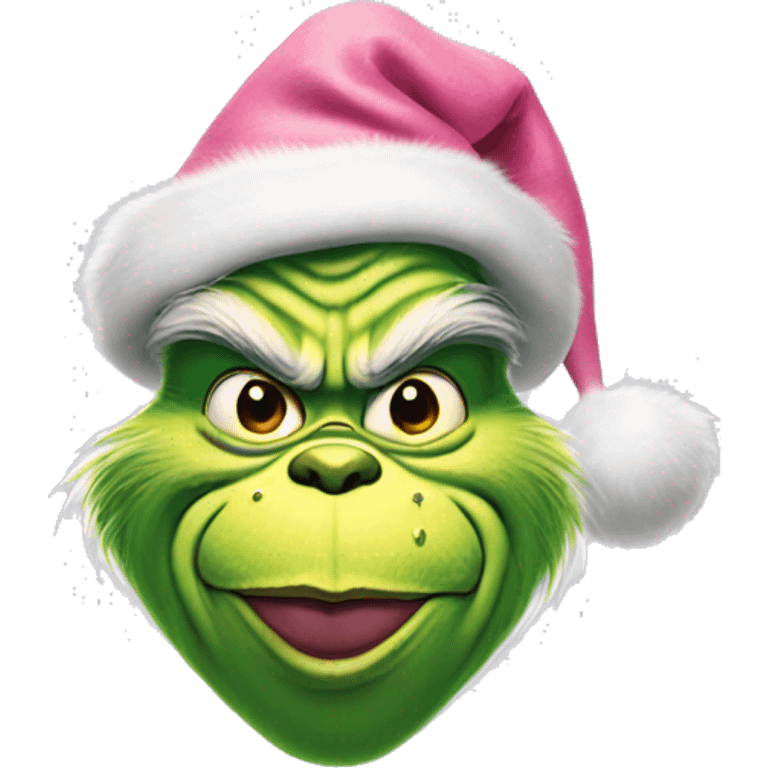 The grinch with a pink Christmas hat emoji