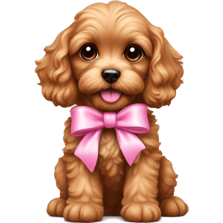 adorable cavapoo puppy with pink bow emoji