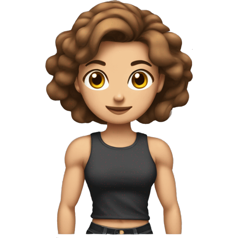 Strong muscle arm brown hair girl, chahi shirt emoji