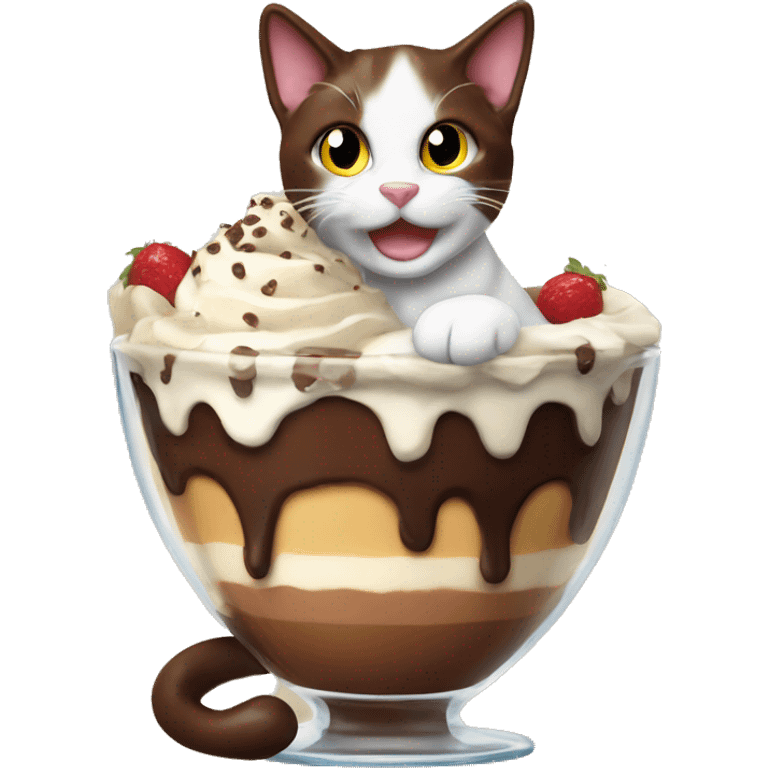 Chocolate sundae with calico cat emoji