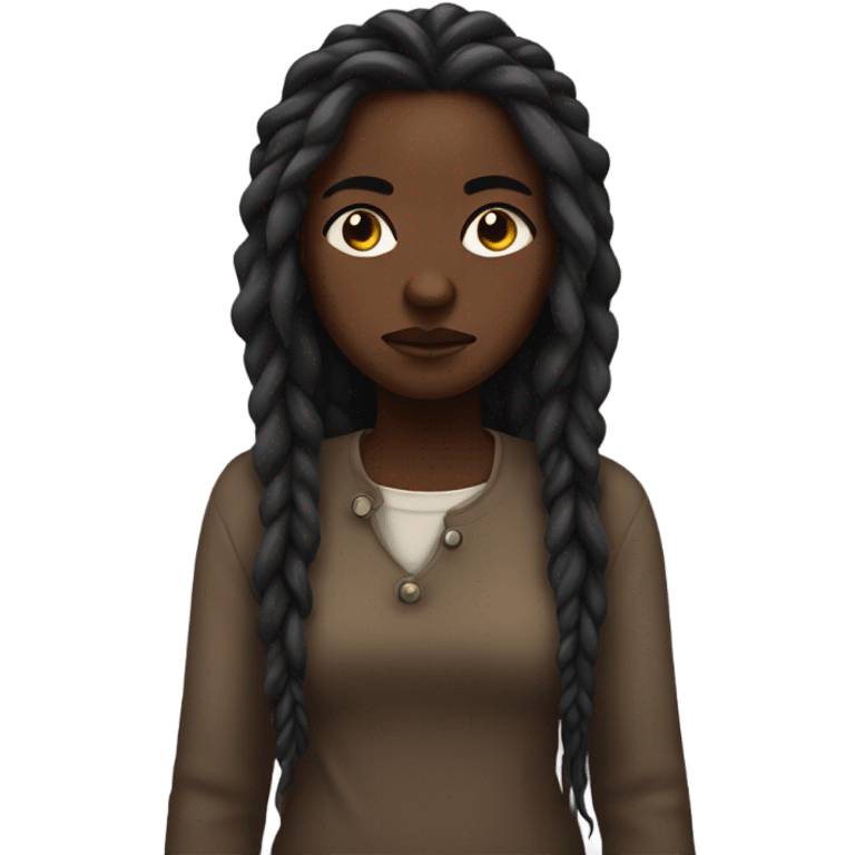 dark-skinned girl frowning with dreadlocks emoji