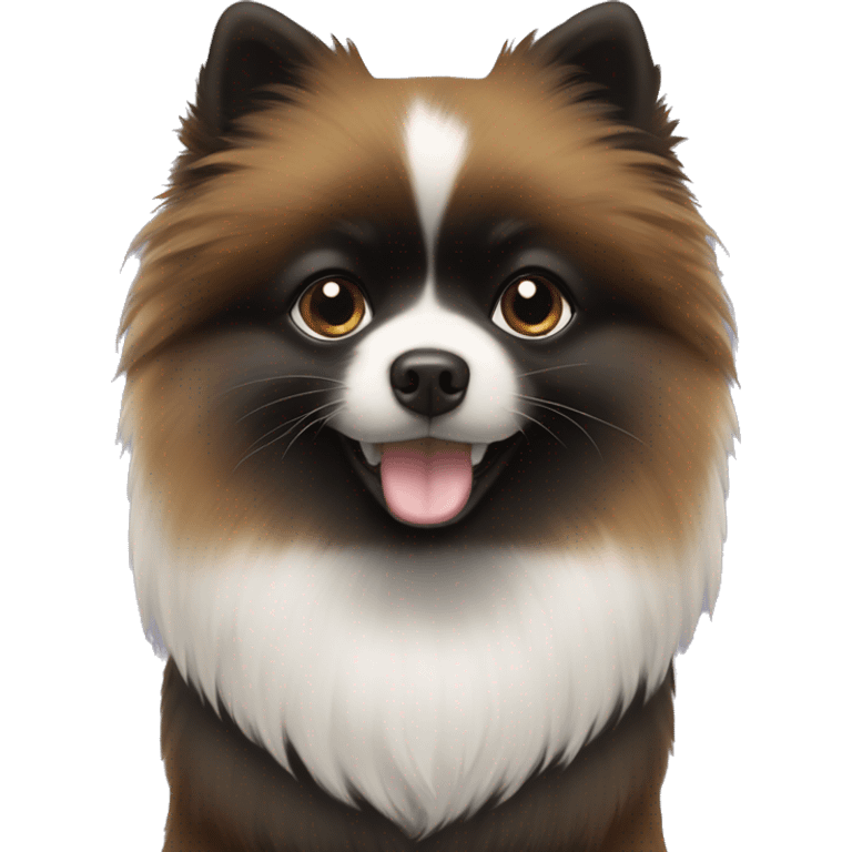 Black Pomerania with a white chest and his left paw is white emoji