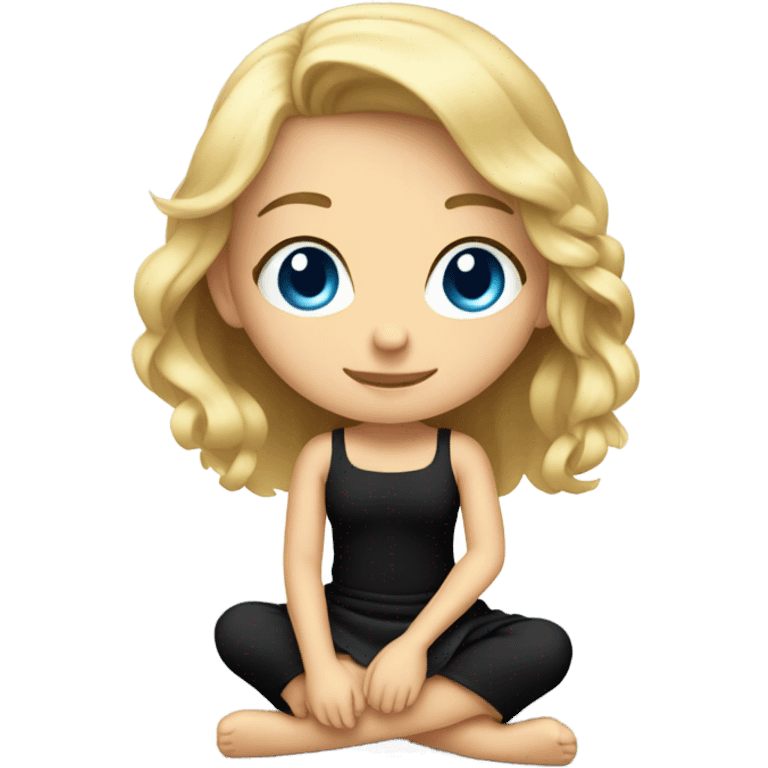 full body blonde girl with blue eyes sitting in black dress on the floor emoji