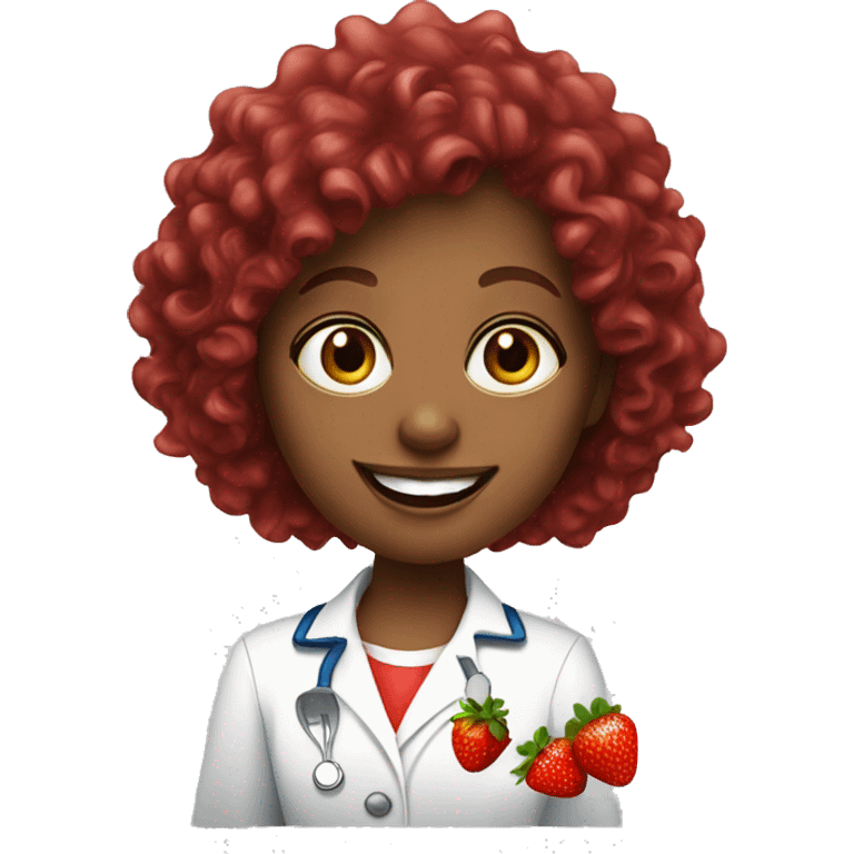 dietitian girl dark red curly hair eating a strawberry  emoji