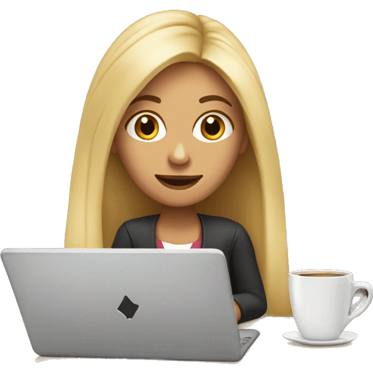 woman with long blonde hair sitting in cafe with laptop emoji