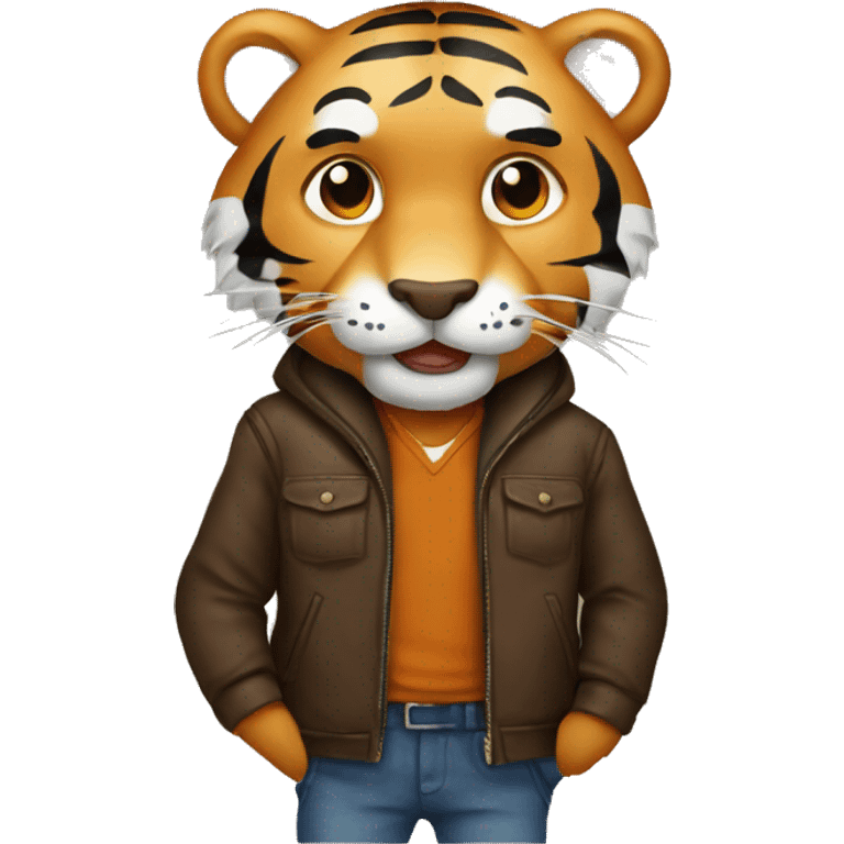 Tiger with brown jacket emoji