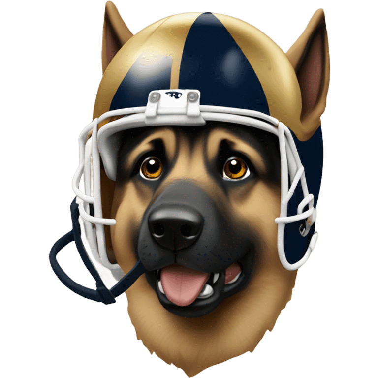 German shepherd wearing a notre dame football helmet  emoji