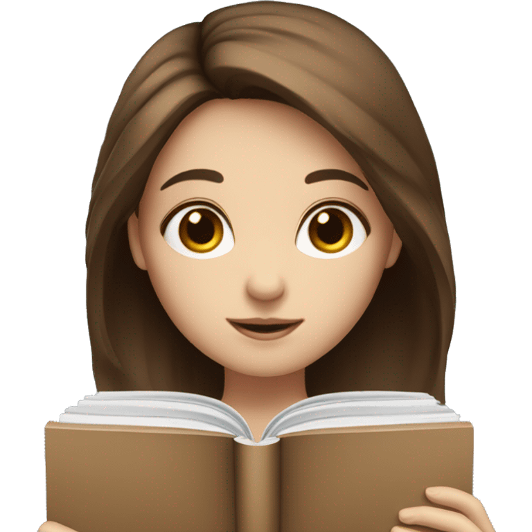 brown hair blue eyes girl with book emoji