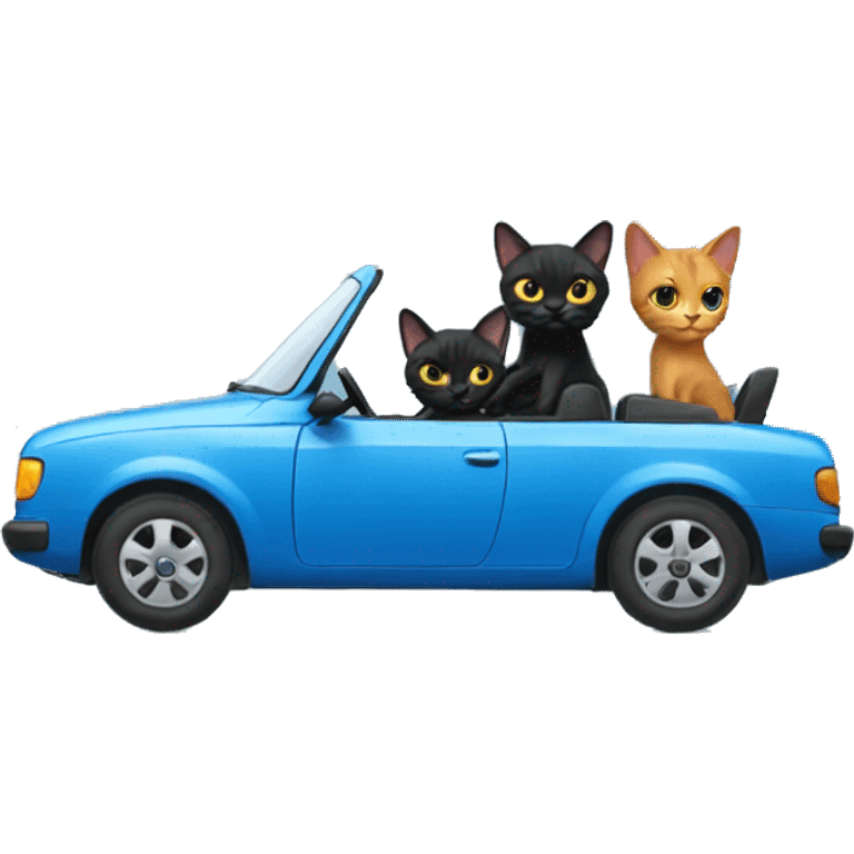 2 black cats with read head girl driving blue car emoji