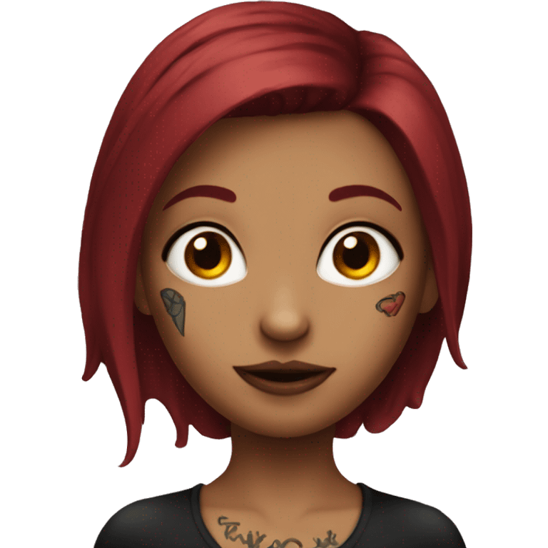 dark red hair girl with tattoos and a nose rin emoji