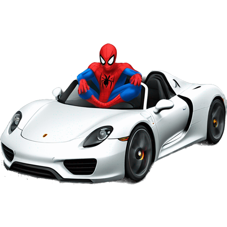 Spider-man driving white Porsche 918 emoji