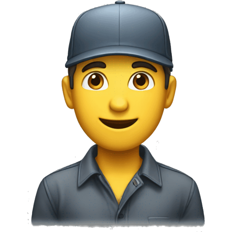 I want to create a character with a commanding profile, wearing a cap, with a happy appearance, well dressed and with a transparent background. emoji