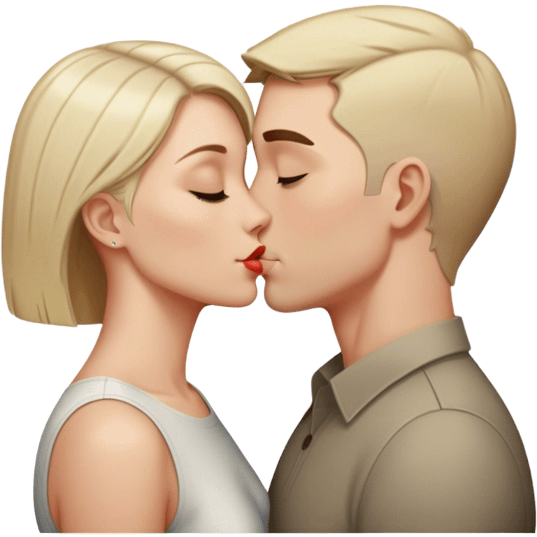 beso pareja mujer blanca pelo lacio y hombre blanco pelo corto emoji