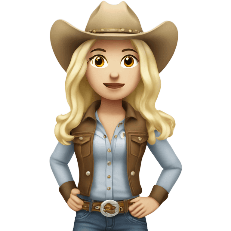 cowgirl that has white skin and blonde hair with appaloosa horse emoji