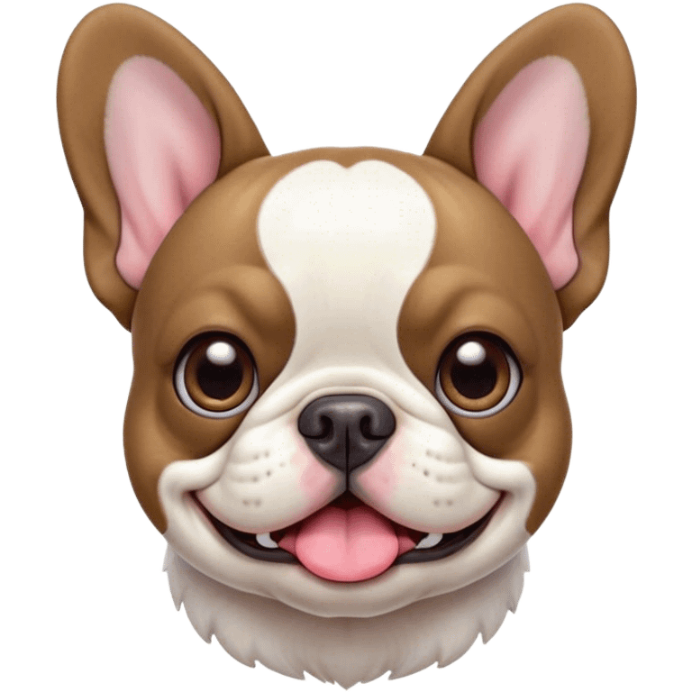 Cinematic Comical Pied French Bulldog Portrait Emoji, Head tilted with an exaggeratedly shocked, comical expression and wide, humorously expressive eyes, showcasing a distinctive pied fur of contrasting hues and a charmingly goofy face, simplified yet hilariously detailed, glowing with a sassy, playful radiance, high shine, exuding a mischievous and meme-worthy charm, styled with a soft glowing outline, capturing the essence of a Pied French Bulldog that looks ready to spark a viral laugh! emoji