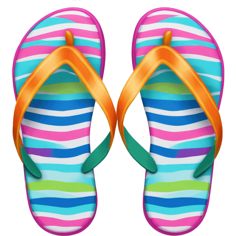 Realistic pair of striped summer flip flops isolated. emoji