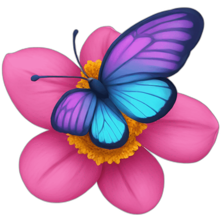 Pink flower with blue butterfly on it  emoji