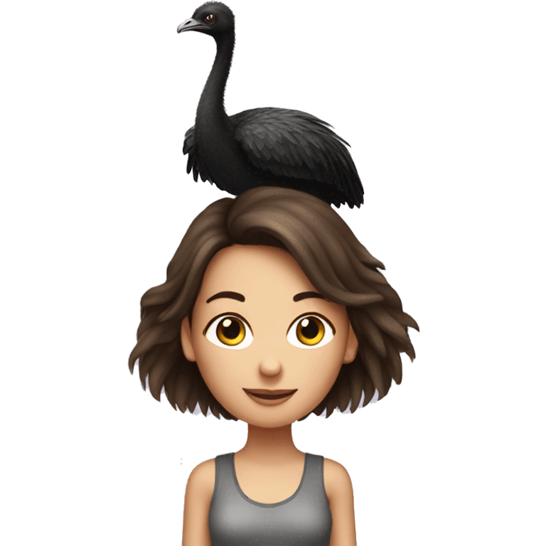 Brunette Girl on top of ostrich emoji